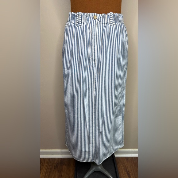 Breeches Striped Blue and White Striped Maxi Skirt Elastic Waist Size 12 - Picture 2 of 10